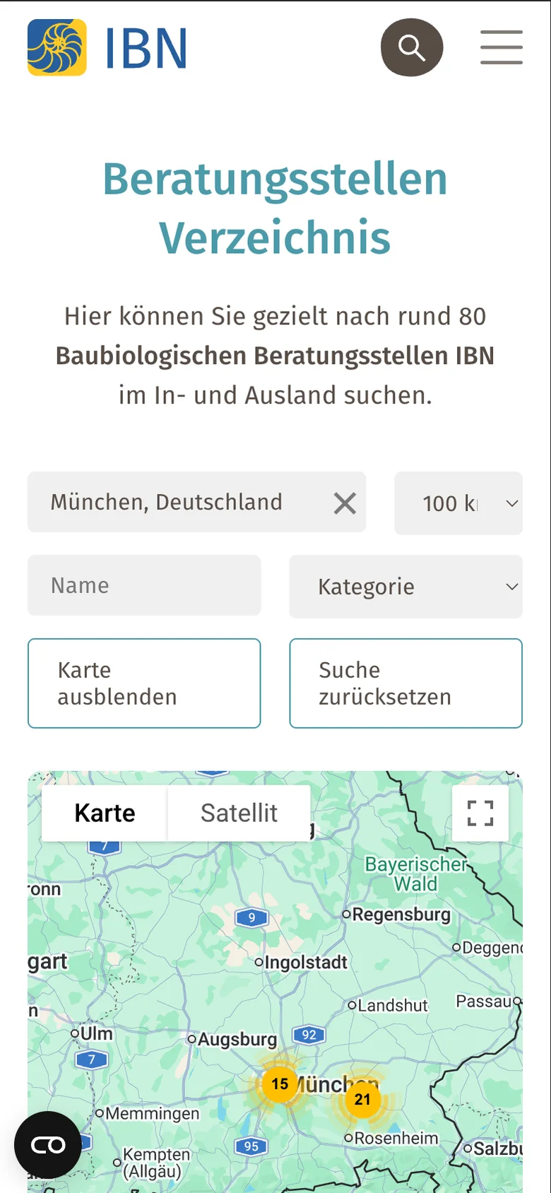 IBN auf dem Smartphone – Beratungsstellen-Verzeichnis mit Karte