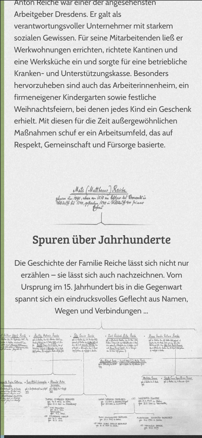 Anton Reiche auf dem Smartphone – Familie und Historie, Spuren über Jahrhunderte
