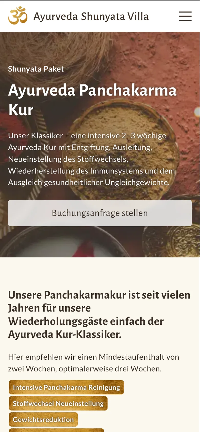 Ayurveda Shunyata Villa auf dem Smartphone – Panchakarma-Kur